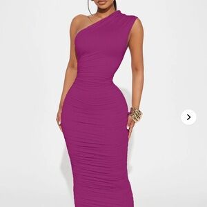 Fashion Nova One-Shoulder Magenta Dress